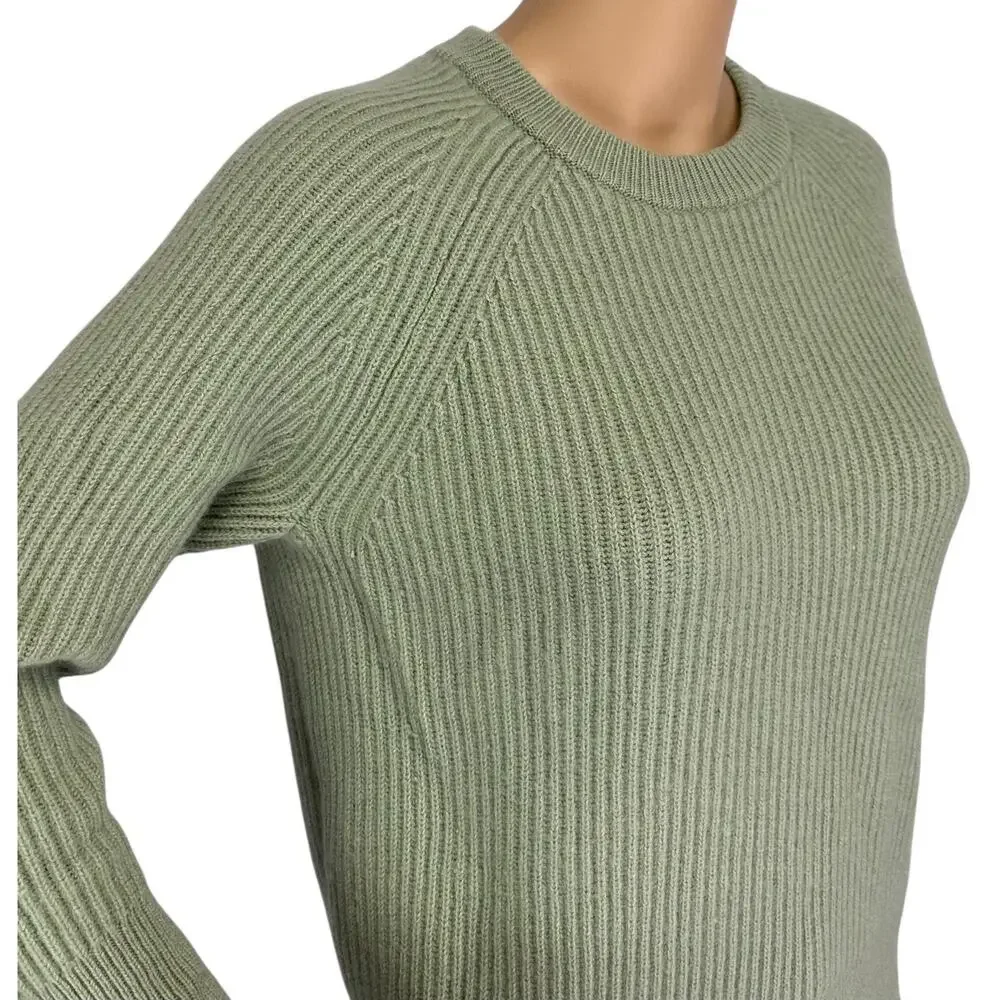 J. Crew Ribbed Pure Cashmere Oversized Crewneck Sweater Green BB402 Size XS